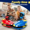 Father and son enjoying mini bumper car toys, perfect for parent-child interaction and fun family time.