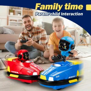 Father and son enjoying mini bumper car toys, perfect for parent-child interaction and fun family time.