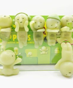 Cute decorative miniature figures, various poses. Perfect for office desk decor and gift ideas. Complete set shown.