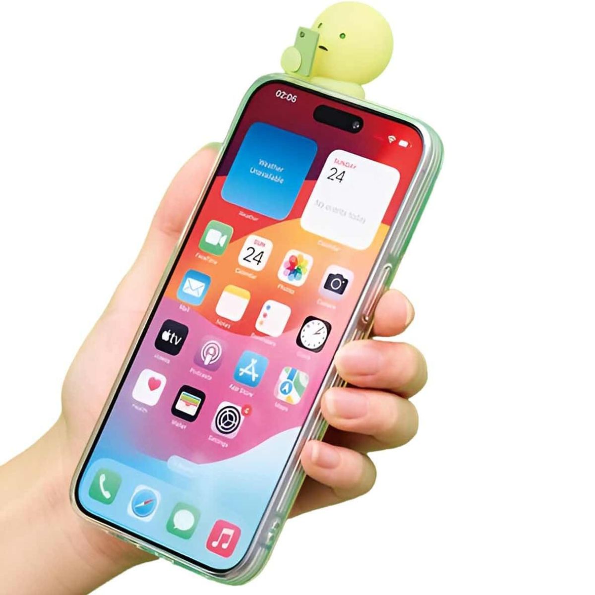 Combo 6 Smiski Hippers Figures + 1 Blind Box Mini Luminous Sonny Angel Green Doll – Glow-in-the-Dark Phone Accessories & Gift 4 Phone case with cute snail design, enhancing grip and style for iPhone users.