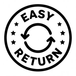 Easy return policy symbol with circular arrows and stars, highlighting hassle-free product returns.
