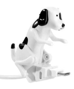 USB dog charger cable, fun dog design, compatible with micro USB devices, novelty tech accessory.