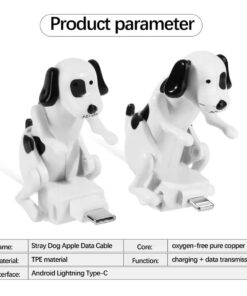 Dog-shaped data cable for charging and data transfer, compatible with Android Lightning Type-C devices.