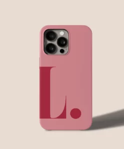 Pink iPhone case with bold red L design, sleek protection and style for modern smartphones.