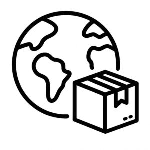 Global shipping icon with box and earth, representing worldwide delivery services and international logistics.