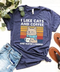 I Like Cats And Coffee Shirt, Retro Coffee Lover Gift, Vintage Funny Cat Mom Shirt