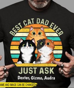 Vintage Cat Lover Shirt Funny Cat Dad Shirt Personalized Cat Dad Shirt Custom Cat's Image Name Shirt Gift For Cat Lover Retro Cat Lover Gift