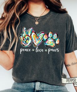 Peace Love Paws T-Shirt, Inspirational Animal Rescue Gift, Paw Heart Tee, Gift For Pet Lovers.
