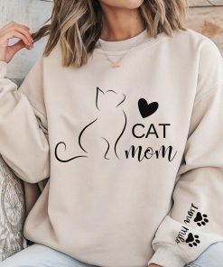 Custom Cat Mom Shirt with Pet Name on Sleeve, Personalized Cat Mama Shirt, Mother's Day Cat Shirt