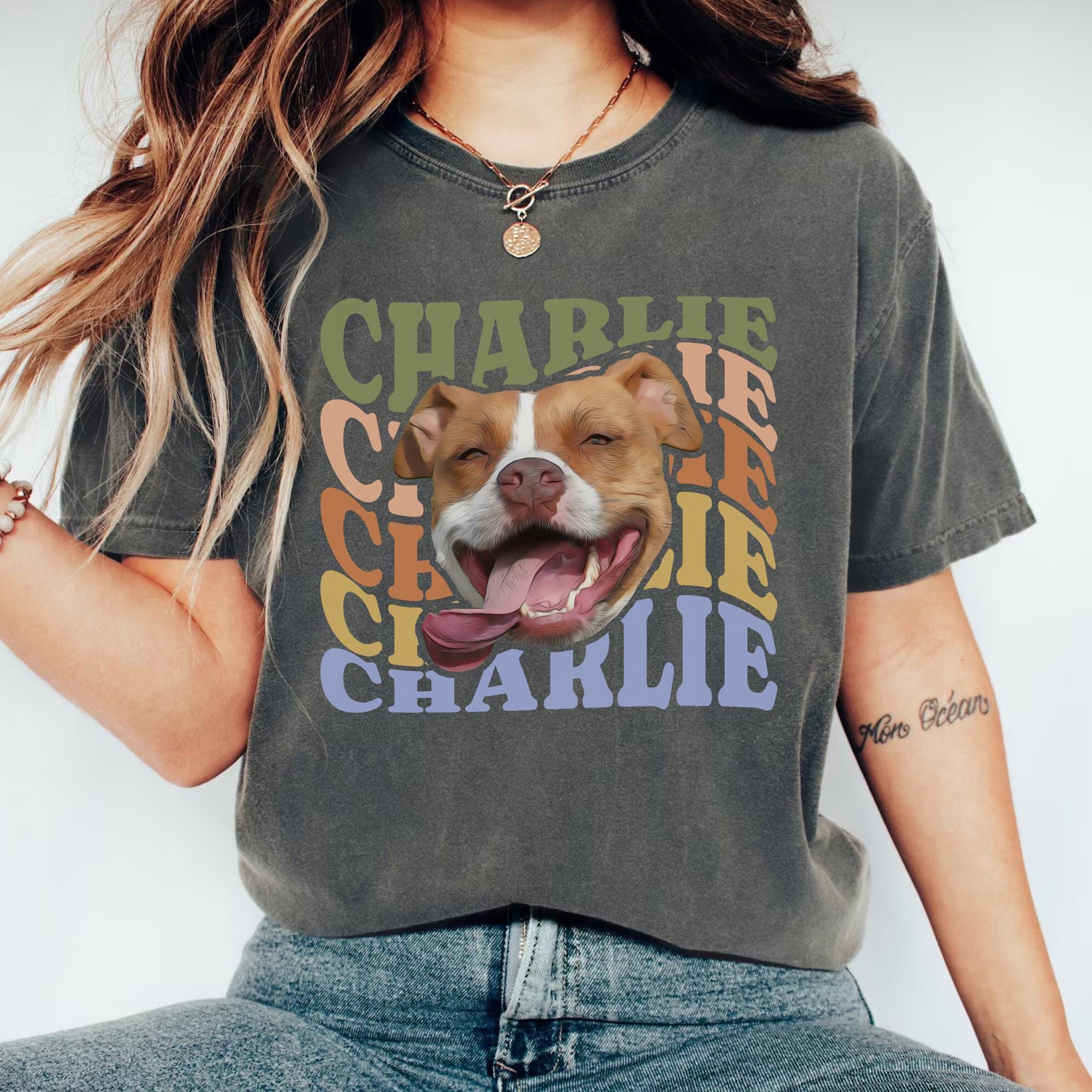Custom Vintage Pet Comfort Colors Tee, Photo and Name Shirt, Cat Dog Owner Gift