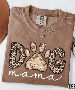 Comfort Colors Dog Mama Shirt, Leopard Print Paw Pet Lover Tee