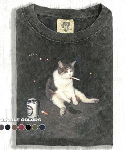 Drunk Cat Shirt, Funny Animal Meme Tee, Cat Photo Unisex Graphic T-Shirt
