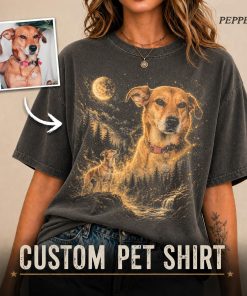 Comfort Colors Custom Pet Photo, Dog Moon Howling Shirt, Personalized Gift, Gift For Pet Lovers.