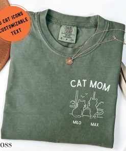 Custom Cat Mom Dad Shirt, Personalized Cat Shirt With Names, Cat Lovers Gift For Mom Dad, Comfort Colors® Pet Portrait Tee
