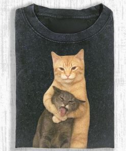Funny Hugging Cats Vintage T-Shirt, Chaotic Cat Meme Tee, Cute But Evil Aesthetic Pet Lover Gift