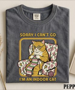 Sorry I Can't Go I'm An Indoor Cat Shirt, Retro Coffee Lover Gift, Vintage Funny Cat Mom Shirt